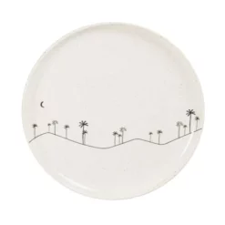 Maisons Du Monde Assiettes à Dessert Assiette à Dessert En Grès Beige Motifs Palmiers Noirs - Lot De 6