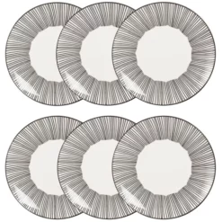 Maisons Du Monde Assiettes à Dessert Assiette à Dessert En Grès Blanc Motifs à Rayures - Lot De 6