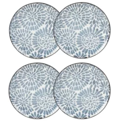 Maisons Du Monde Assiettes à Dessert Assiette à Dessert En Grès Blanc Motifs Graphiques Bleus - Lot De 4