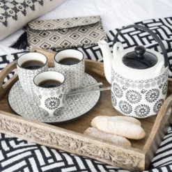 Maisons Du Monde Vaisselle De Noël Assiette à Dessert En Grès Micromotif Noir/blanc D 21 Cm - Lot De 6 -Assiettes Soldes Magasin assiette a dessert en gres micromotif noir blanc d 21 cm 1000 7 27 154146 2