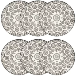 Maisons Du Monde Vaisselle De Noël Assiette à Dessert En Grès Noir Et Blanc Imprimé - Lot De 6
