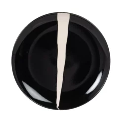 Maisons Du Monde Assiettes à Dessert Assiette à Dessert En Grès Noir Et Trait Blanc - Lot De 4