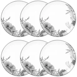 Maisons Du Monde Vaisselle De Noël Assiette à Dessert En Porcelaine Blanche Motif Floral - Lot De 6