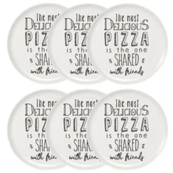 Maisons Du Monde Assiettes Plates Assiette à Pizza En Porcelaine Blanche Imprimée - Lot De 6