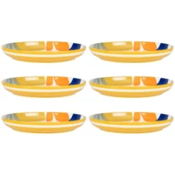 Maisons Du Monde Assiettes Creuses Assiette Creuse En Grès Multicolore Motif Végétal - Lot De 6