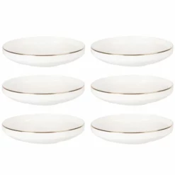 Maisons Du Monde Vaisselle De Noël Assiette Creuse En Porcelaine Blanche Et Dorée - Lot De 6