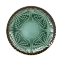 Maisons Du Monde Assiettes à Dessert Assiette Dessert En Grès à Relief Vert Et Contour Marron - Lot De 4