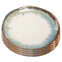 Kare Design Assiettes Plates Assiette En Céramique Blanche Et Bleue D20 - Lot De 4