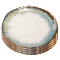 Kare Design Assiettes Plates Assiette En Céramique Blanche Et Bleue D26 - Lot De 4
