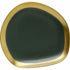 Kare Design Vaisselle De Noël Assiette En Grès Vert Foncé Et Doré D21 - Lot De 4 -Assiettes Soldes Magasin assiette en gres vert fonce et dore d21 lot de 4 3