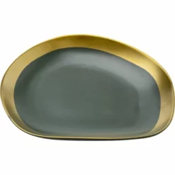 Kare Design Vaisselle De Noël Assiette En Grès Vert Foncé Et Doré D27 - Lot De 4 -Assiettes Soldes Magasin assiette en gres vert fonce et dore d27 lot de 4 3