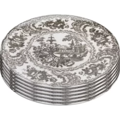 Kare Design Assiettes Plates Assiette Plate En Céramique Grise D27 - Lot De 6