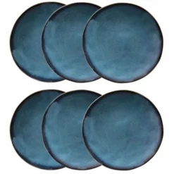 Maisons Du Monde Assiettes Plates Assiette Plate En Faïence Bleue - Lot De 6