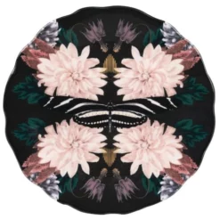 Maisons Du Monde Assiettes Plates Assiette Plate En Faïence Noire Motifs Roses - Lot De 6