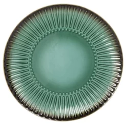 Maisons Du Monde Assiettes Plates Assiette Plate En Grès à Relief Vert Et Contour Marron - Lot De 4