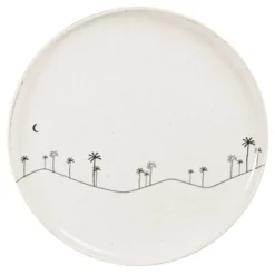Maisons Du Monde Assiettes Plates Assiette Plate En Grès Beige Motifs Palmiers Noirs - Lot De 6