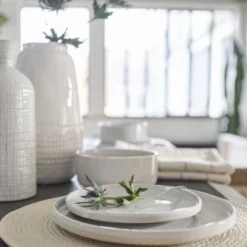 Maisons Du Monde Vaisselle De Noël Assiette Plate En Grès Blanc - Lot De 6 -Assiettes Soldes Magasin assiette plate en gres blanc 1000 12 6 208245 4