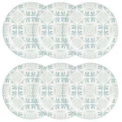 Maisons Du Monde Assiettes Plates Assiette Plate En Grès Blanc à Motifs Bleus Et Gris - Lot De 6
