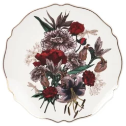 Maisons Du Monde Assiettes Plates Assiette Plate En Grès Blanc à Motifs Fleuris Multicolore - Lot De 6