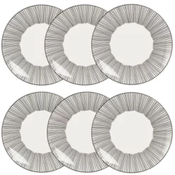 Maisons Du Monde Assiettes Plates Assiette Plate En Grès Blanc Motifs à Rayures - Lot De 6