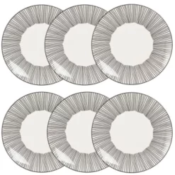Maisons Du Monde Assiettes Plates Assiette Plate En Grès Blanc Motifs à Rayures - Lot De 6 -Assiettes Soldes Magasin assiette plate en gres blanc motifs a rayures mekong 1000 1 40 173265 3 1