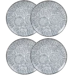 Maisons Du Monde Assiettes Plates Assiette Plate En Grès Blanc Motifs Graphiques Bleus - Lot De 4 -Assiettes Soldes Magasin assiette plate en gres blanc motifs graphiques bleus ischia 1000 16 5 193238 4