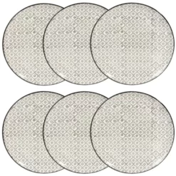 Maisons Du Monde Vaisselle De Noël Assiette Plate En Grès Blanc Motifs Graphiques Noirs - Lot De 6
