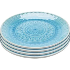 Kare Design Assiettes Plates Assiette Plate En Grès Bleu D21 - Lot De 4