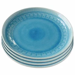 Kare Design Assiettes Plates Assiette Plate En Grès Bleu D27 - Lot De 4