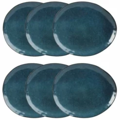 Maisons Du Monde Vaisselle De Noël Assiette Plate En Grès Bleu Pétrole - Lot De 2