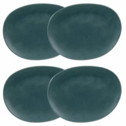 Maisons Du Monde Assiettes Plates Assiette Plate En Grès Bleu Vert - Lot De 4