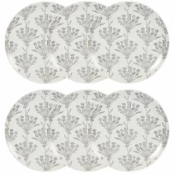 Maisons Du Monde Assiettes Plates Assiette Plate En Grès écru à Motifs Gris Anthracites - Lot De 6