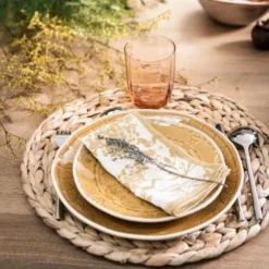 Maisons Du Monde Assiettes Plates Assiette Plate En Grès Jaune - Lot De 4 -Assiettes Soldes Magasin assiette plate en gres jaune 1000 7 20 212031 5