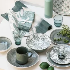 Maisons Du Monde Assiettes Plates Assiette Plate En Grès Motifs Graphiques Bleu Gris, Verts Et Blancs - Lot De 6 -Assiettes Soldes Magasin assiette plate en gres motifs graphiques bleu gris verts et blancs 1000 5 0 211519 3