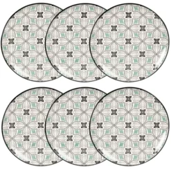 Maisons Du Monde Assiettes Plates Assiette Plate En Grès Motifs Graphiques Bleu Gris, Verts Et Blancs - Lot De 6