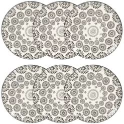 Maisons Du Monde Vaisselle De Noël Assiette Plate En Grès Noir Et Blanc Imprimé - Lot De 6