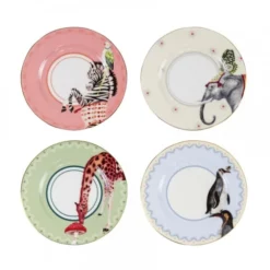 Yvonne Ellen Assiettes à Dessert Assiettes En Porcelaine Animaux D16cm - Lot De 4