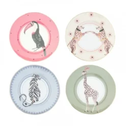 Yvonne Ellen Assiettes à Dessert Assiettes En Porcelaine Safari D16cm - Lot De 4