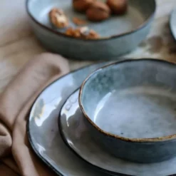 OGO Living Assiettes Plates Lot De 6 Assiettes Desserts En Grès Bleu 20,5cm -Assiettes Soldes Magasin lot de 6 assiettes desserts en gres bleu 20 5cm 2