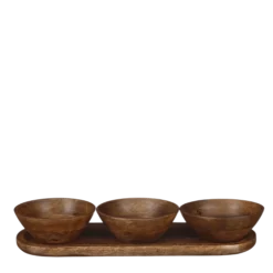 Mica Decorations Assiettes De Présentation Plateau Apéritif 3 Coupelles En Bois De Manguier Marron Foncé