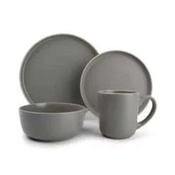 ONA Assiettes Plates Service 16 Pièces Gris