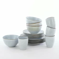 Mica Decorations Assiettes Plates Service De Table 16 Pièces En Céramique Gris