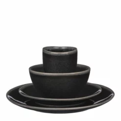 Mica Decorations Assiettes Plates Service De Table 16 Pièces En Céramique Noir