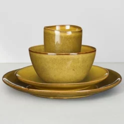 Mica Decorations Assiettes Plates Service De Table 16 Pièces En Céramique Ocre -Assiettes Soldes Magasin service de table 16 pieces en ceramique ocre 3