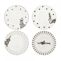Yvonne Ellen Assiettes Plates Set 4 Assiettes Mono Party 16cm