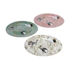 Wadiga Assiettes Plates Set De 3 Assiettes En Céramique Motifs Fleurs Et Oiseaux D27cm