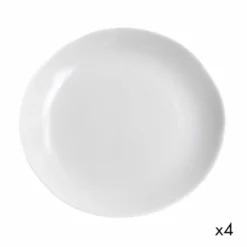 Maison Tilleul Set De 4 Assiettes Plates Céramique Blanc